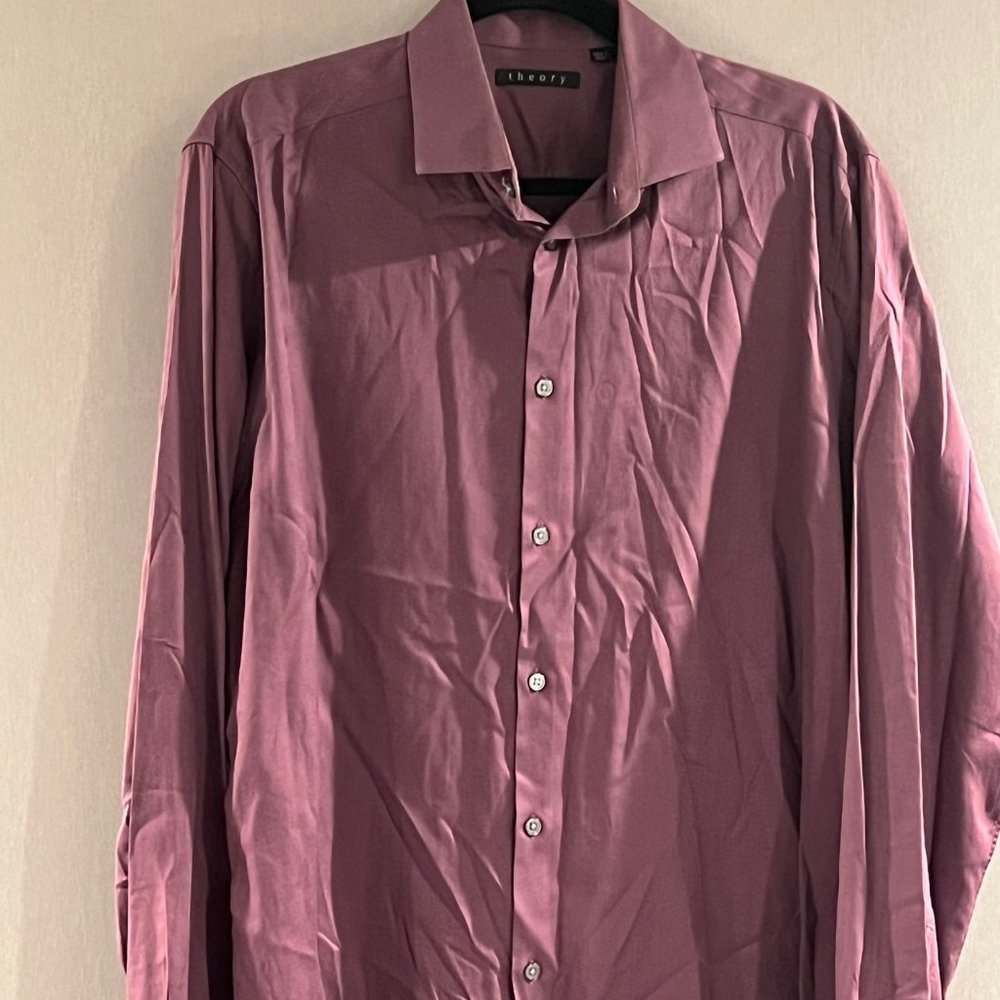 THEORY Men's Long Sleeve Button Down Shirt Purple Light Plum Size L Large